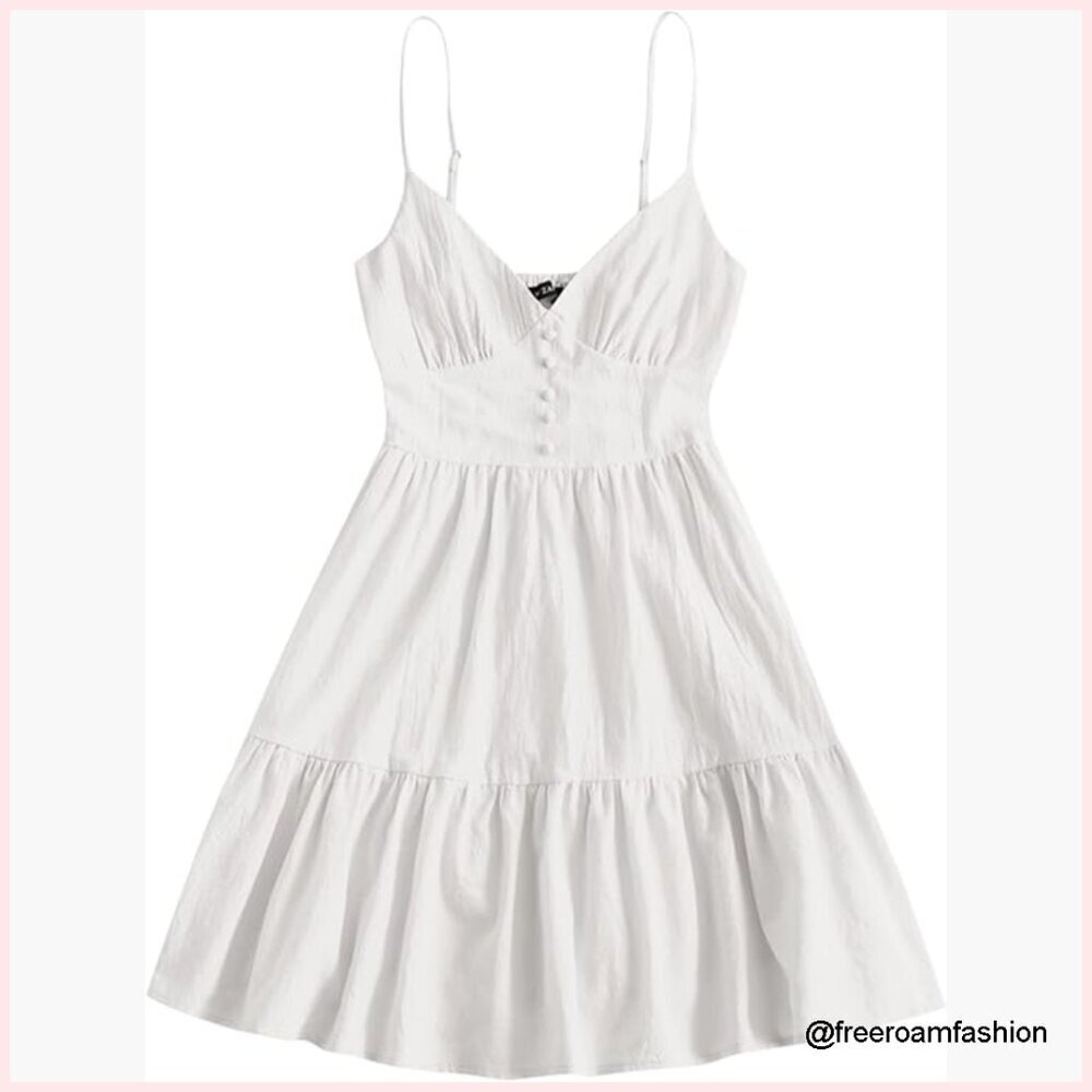 Summer Mini Dress V Neck Spaghetti Strap A-Line Backless Sundress